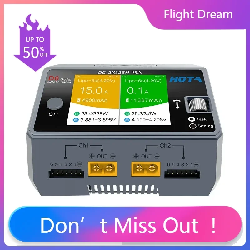 NYHOTA D6 Dual Smart Charger DC650W 15A Maximum current 1600mA Built-in Micro USB for 1-6S Lipo LiHV/NiZn/Nicd/NiMH Battery
NYHOTA D6 Dual Smart Charger DC650W 15A Maximum current 1600mA Built-in Micro USB for 1-6S Lipo LiHV/NiZn/Nicd/NiMH Battery