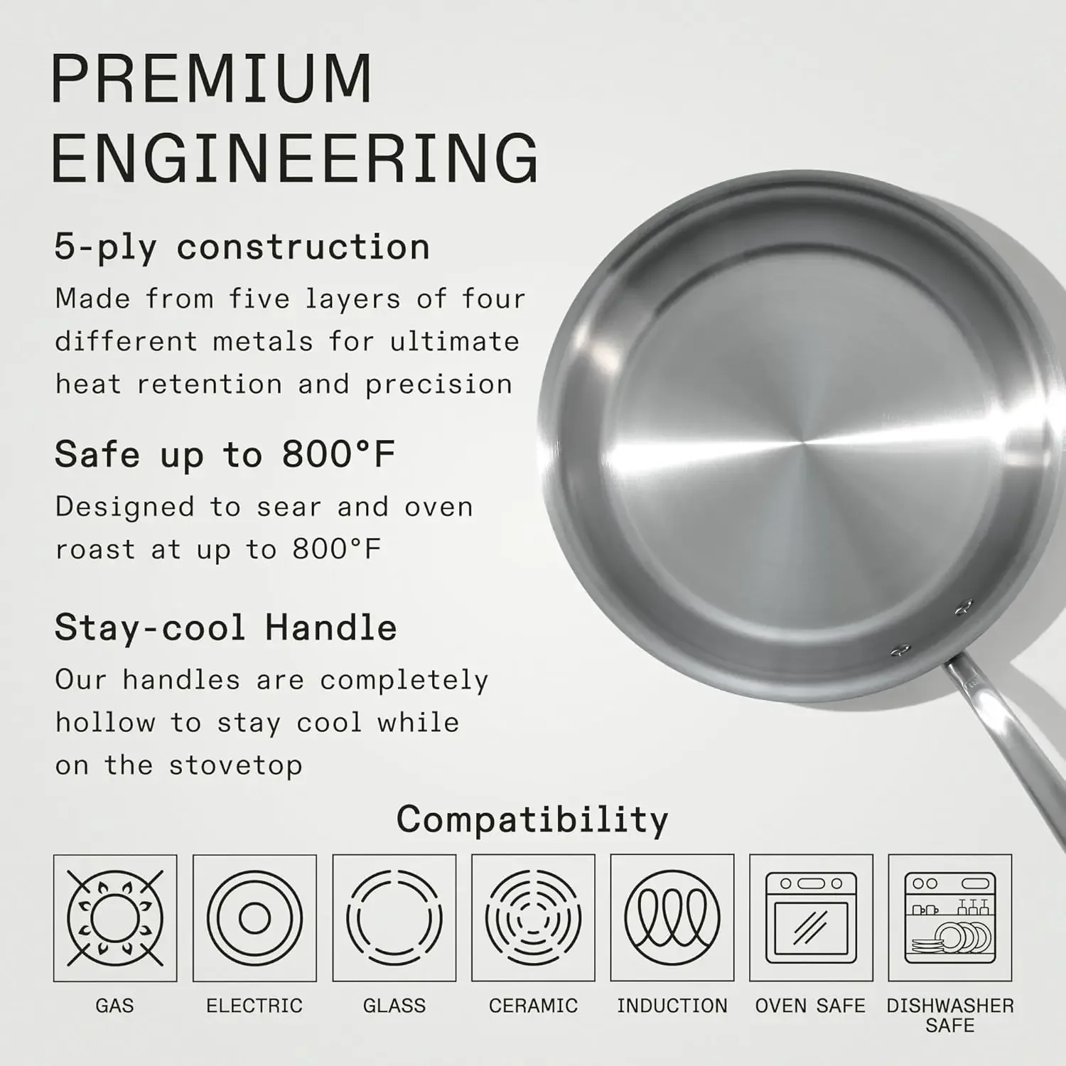 XMSJ.Cookware - 12-Inch Stainless Steel Frying Pan 5 Ply Stainless Clad Professional Cookware Crafted in Italy
XMSJ.Cookware - 12-Inch Stainless Steel Frying Pan 5 Ply Stainless Clad Professional Cookware Crafted in Italy