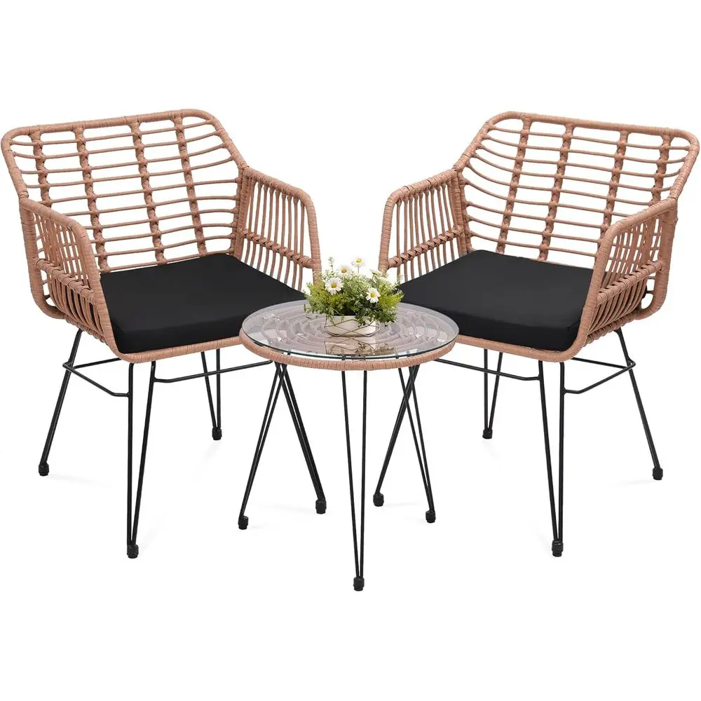2-Piece Rattan Bistro Set with Glass Top Table for Outdoor Spaces
2-Piece Rattan Bistro Set with Glass Top Table for Outdoor Spaces
