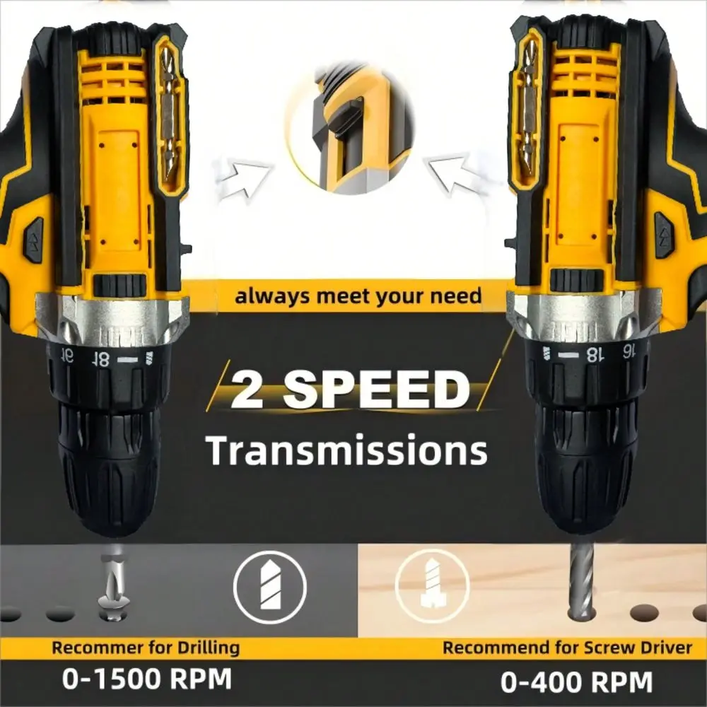 21V Brushless Drill Set With 21200mAh Batteries Fast Charger 181 Speed Torque Adjustment 10mm Keyless Chuck 24 36pcs Chrome Van
21V Brushless Drill Set With 21200mAh Batteries Fast Charger 181 Speed Torque Adjustment 10mm Keyless Chuck 24 36pcs Chrome Van