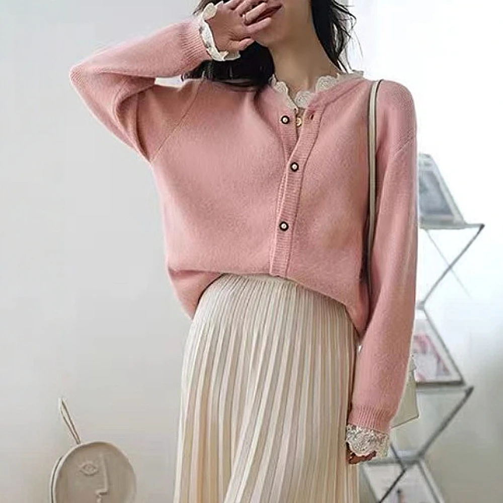 Women's Korean Cute Long Sleeve Sweater Autumn Winter Henry Collar Lace Detail Single Breasted Daily Wear
Women's Korean Cute Long Sleeve Sweater Autumn Winter Henry Collar Lace Detail Single Breasted Daily Wear