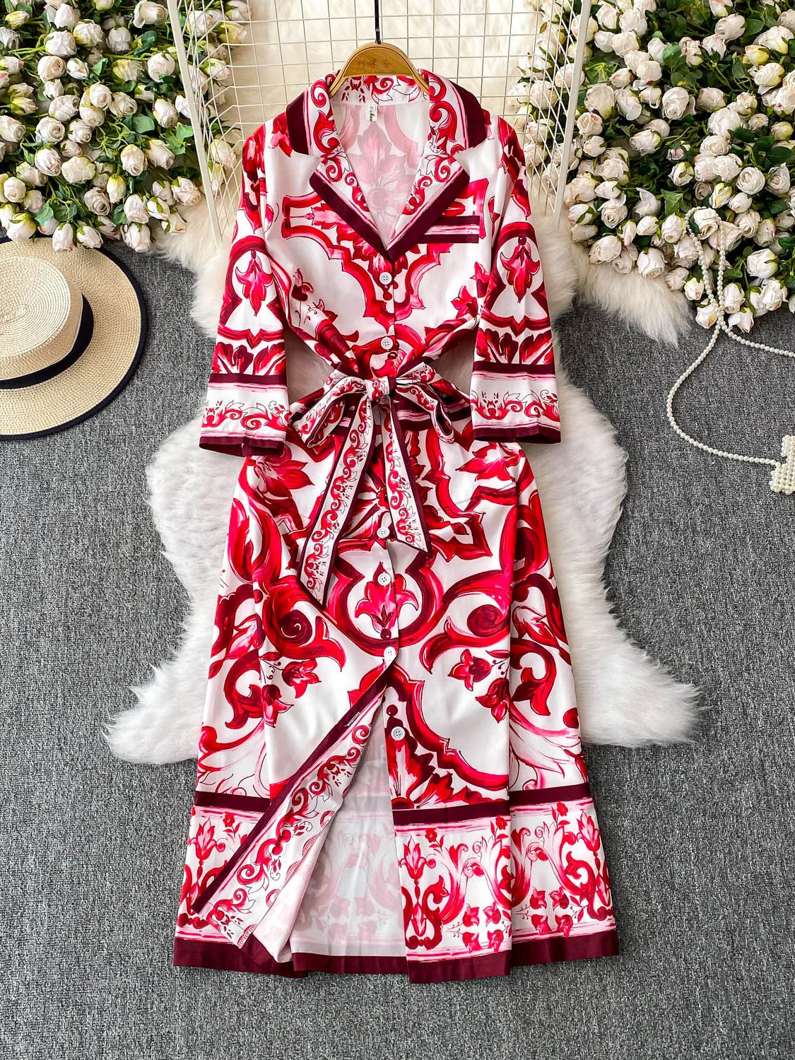 Ele Retro Print Suit Collar Dr Women's Spring Autumn Single Button Waist Cinching Slim Long Dr Ci Commute Sle
Ele Retro Print Suit Collar Dr Women's Spring Autumn Single Button Waist Cinching Slim Long Dr Ci Commute Sle