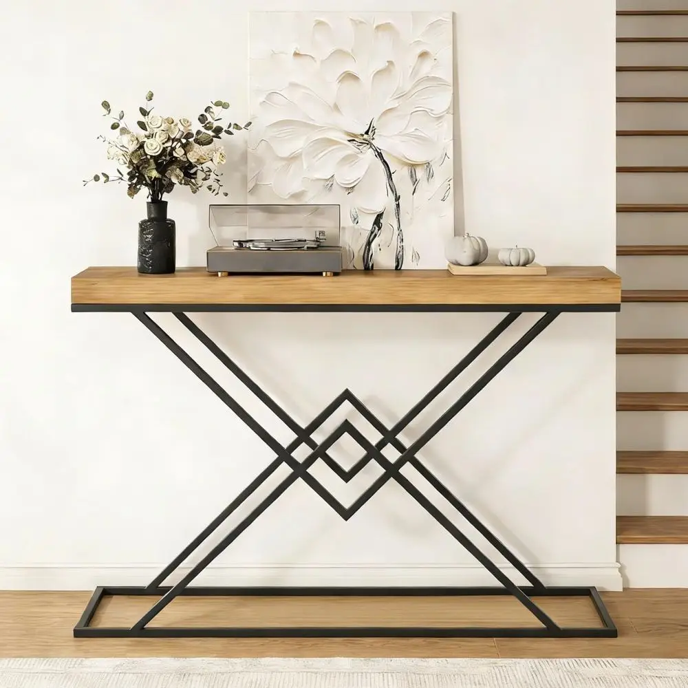 Industrial Style Entryway Table with Solid Wood Top and Geometric Metal Frame for Living Room, Hallway, or Entrance in Brown and
Industrial Style Entryway Table with Solid Wood Top and Geometric Metal Frame for Living Room, Hallway, or Entrance in Brown and
