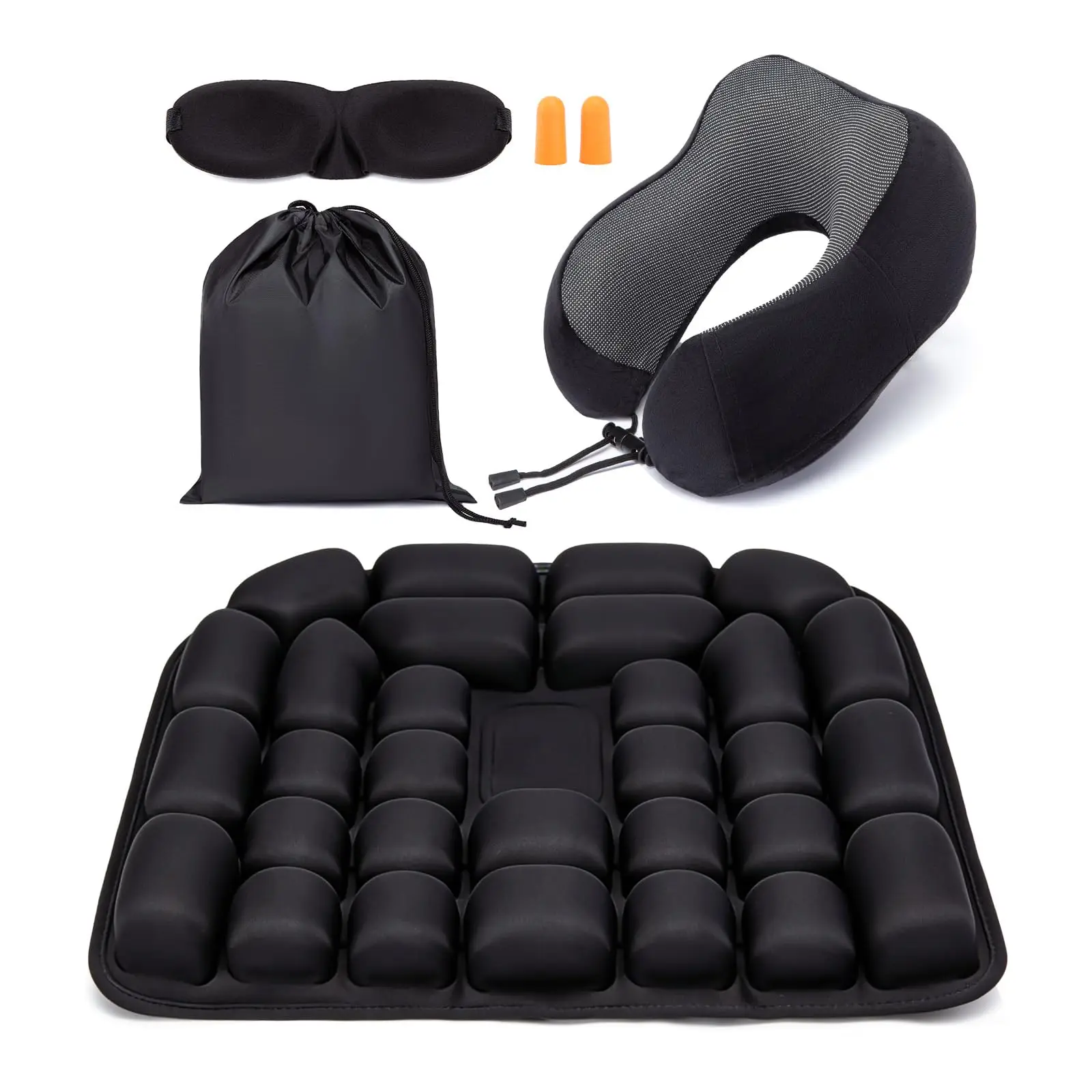 3D Inflatable Travel Cushion Set With U-Neck Pillow, Eye Mask, Ear Plugs And Carry Bag For Car, Office, Plane Use
3D Inflatable Travel Cushion Set With U-Neck Pillow, Eye Mask, Ear Plugs And Carry Bag For Car, Office, Plane Use
