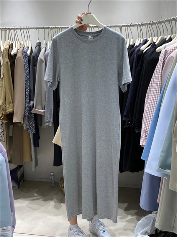 Loose Comfortable Mid-Length Knee-Over T-Shirt Dress Korean Style round Neck Color Summer New Women's Casual Dress
Loose Comfortable Mid-Length Knee-Over T-Shirt Dress Korean Style round Neck Color Summer New Women's Casual Dress