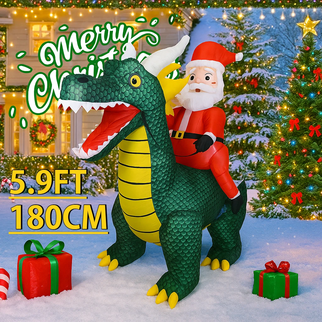 5.9FT Inflatable Christmas Toy Santa Riding Dragon Decor with LED Xmas Yard Decor Unique Home Ornament Christmas Gifts Supplies
5.9FT Inflatable Christmas Toy Santa Riding Dragon Decor with LED Xmas Yard Decor Unique Home Ornament Christmas Gifts Supplies