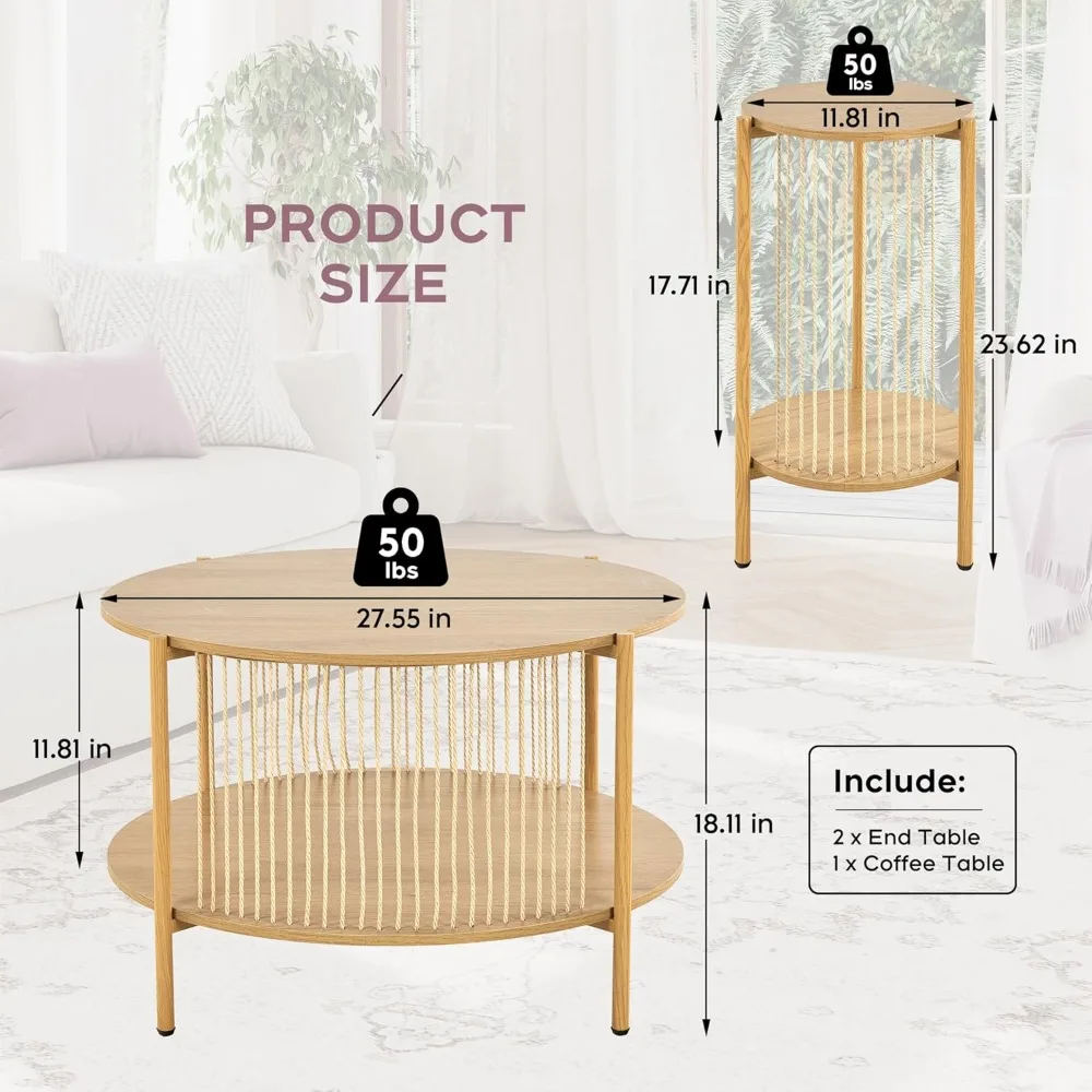 Natural Fiber Rope Coffee Table Set of 3, Round Rattan Coffee Table and Two End Tables, Boho 2 Tier, Customized
Natural Fiber Rope Coffee Table Set of 3, Round Rattan Coffee Table and Two End Tables, Boho 2 Tier, Customized