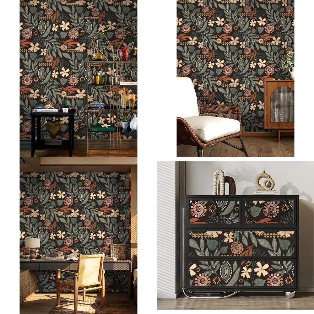 Съемные обои в стиле бохо с темным цветочным и листовым узором для ванной и спальни, 17,5x393 дюйма
Съемные обои в стиле бохо с темным цветочным и листовым узором для ванной и спальни, 17,5x393 дюйма