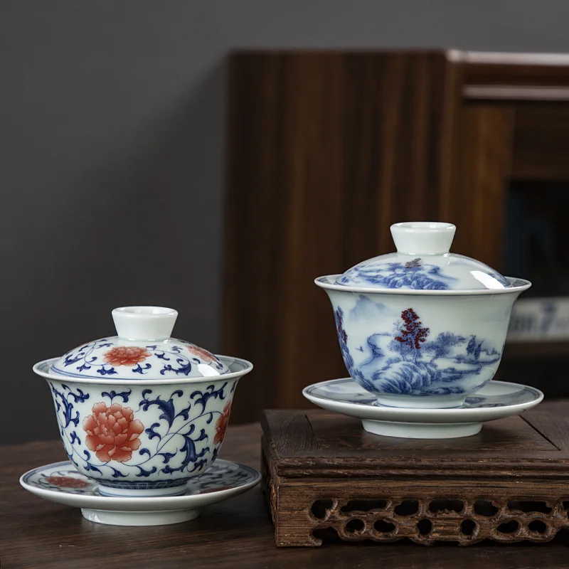 Ceramic Gaiwan Chinese Handmade Kung Fu Tea Cup San Cai Tea Cups Set Hand-painted Porcelain Tureen Tea Bowl with Saucer
Ceramic Gaiwan Chinese Handmade Kung Fu Tea Cup San Cai Tea Cups Set Hand-painted Porcelain Tureen Tea Bowl with Saucer