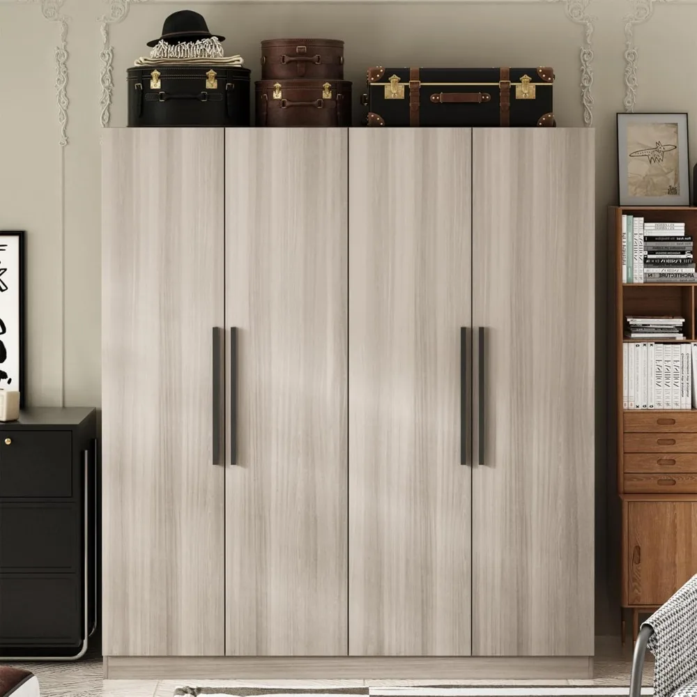 4 Doors Bedroom Wardrobe, Wood Armoire with 2 Clothes Hanging Rails and 5 Storage Shelves, 63" Wide Bedroom Storage Unit Clothes
4 Doors Bedroom Wardrobe, Wood Armoire with 2 Clothes Hanging Rails and 5 Storage Shelves, 63" Wide Bedroom Storage Unit Clothes