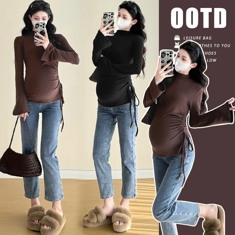 Maternity Clothes Long Sleeve Fleece Blouse Pregnant Woman O-Neck Winter Backing Shirt Woman Fashion Drawstring Sweater Top
Maternity Clothes Long Sleeve Fleece Blouse Pregnant Woman O-Neck Winter Backing Shirt Woman Fashion Drawstring Sweater Top