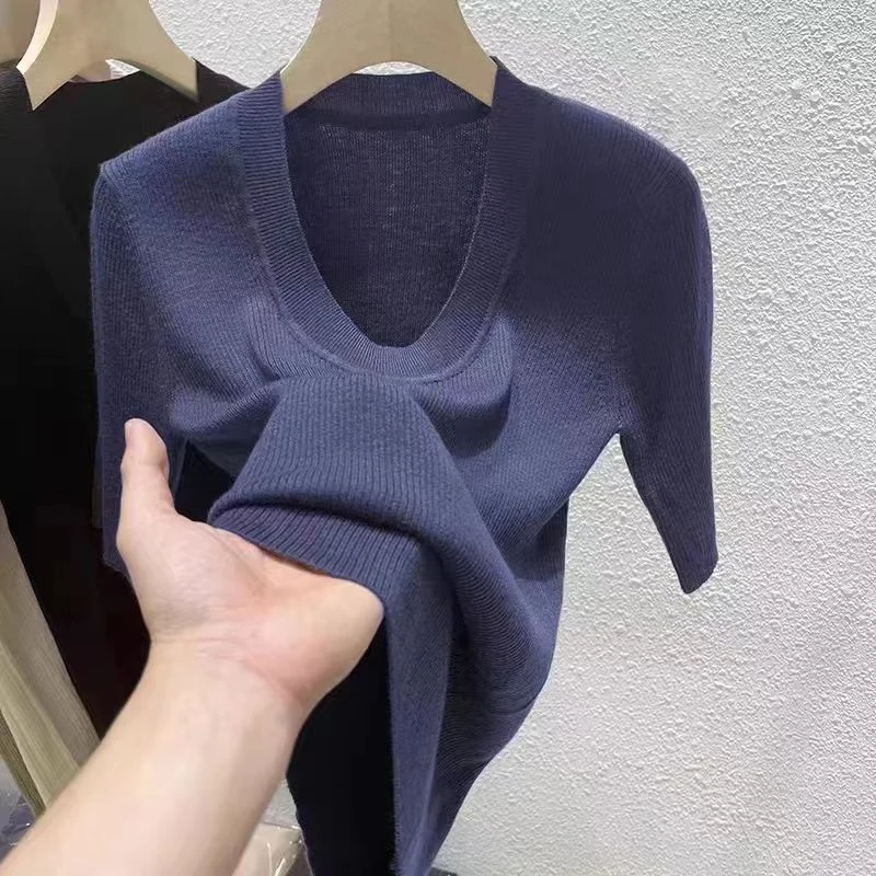 Korean Fashion Tees Knitted T Shirt For Women O Neck Short Sleeve Tshirts Summer Woman Clothing Basic Solid Slim Tops Mujer
Korean Fashion Tees Knitted T Shirt For Women O Neck Short Sleeve Tshirts Summer Woman Clothing Basic Solid Slim Tops Mujer