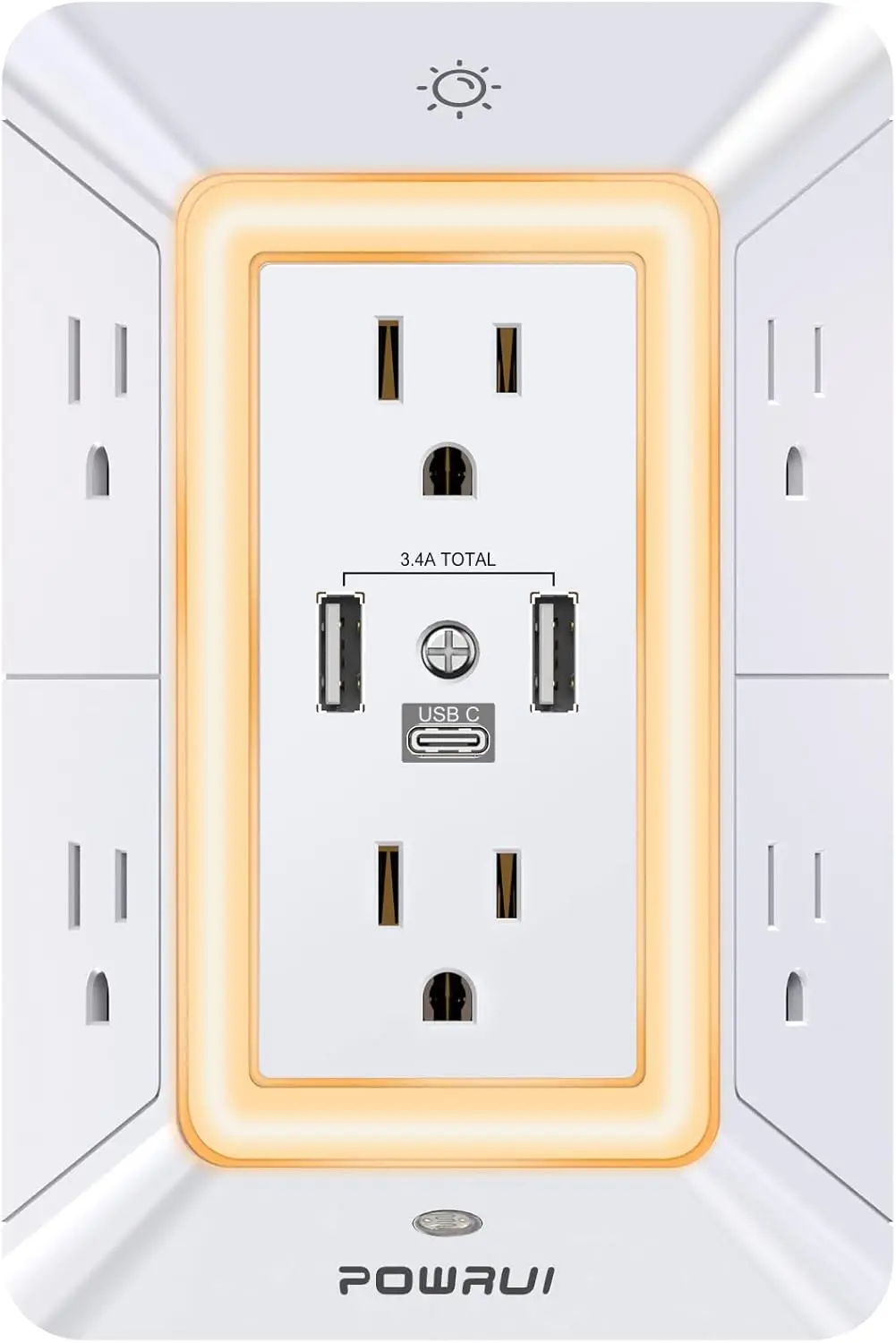 Удлинитель с 6 розетками и 3 USB-портами, ночником, распределенными розетками, сертифицированный ETL, белый цвет
Удлинитель с 6 розетками и 3 USB-портами, ночником, распределенными розетками, сертифицированный ETL, белый цвет
