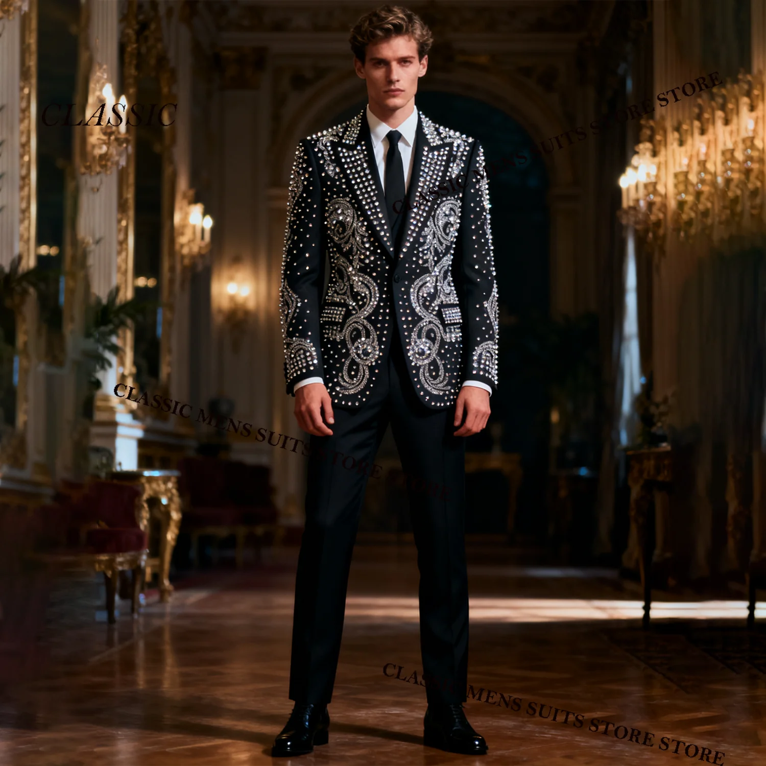 Luxury Metallic Jewelry Ornament Tuxedo Men Customized Suits 2 Piece Wedding Groom Male Prom Blazer Slim Party Ternos Completo
Luxury Metallic Jewelry Ornament Tuxedo Men Customized Suits 2 Piece Wedding Groom Male Prom Blazer Slim Party Ternos Completo