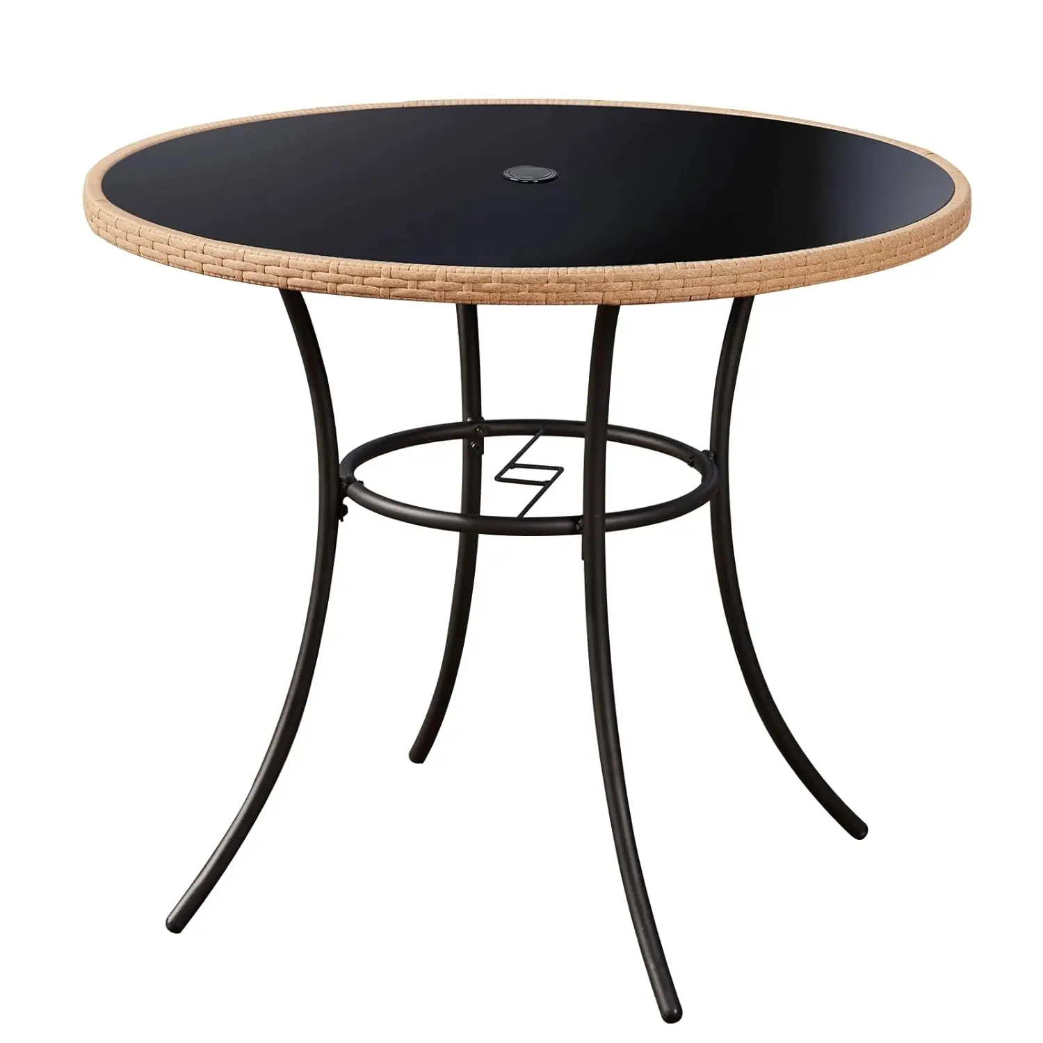 Outdoor Round Patio Desk, Wicker Dining Table with Umbrella Hole, Tempered Glass Top for 4-5 Persons, Bistro Rattan, Customized
Outdoor Round Patio Desk, Wicker Dining Table with Umbrella Hole, Tempered Glass Top for 4-5 Persons, Bistro Rattan, Customized