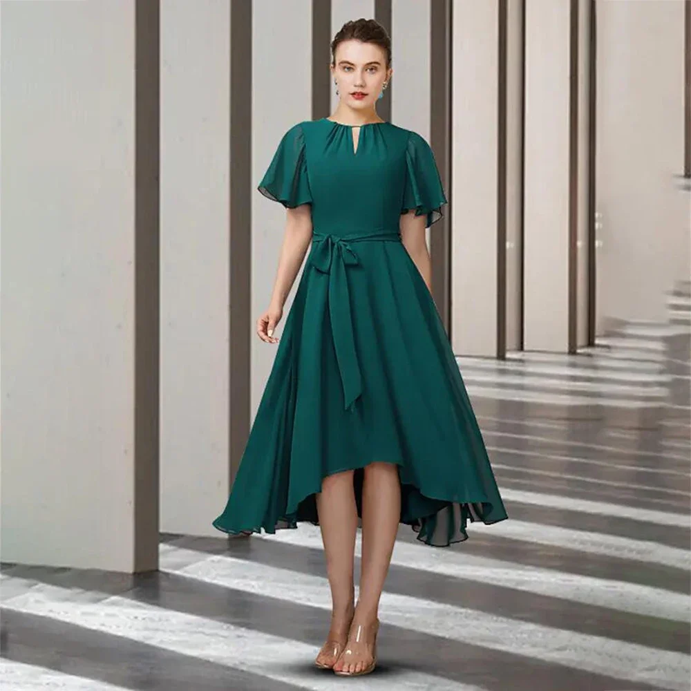 Customized Elegant A-Line Mother of The Bride Dress Elegant Jewel Neck Short Sleeves High Low Chiffon Wedding Guest Gowns
Customized Elegant A-Line Mother of The Bride Dress Elegant Jewel Neck Short Sleeves High Low Chiffon Wedding Guest Gowns