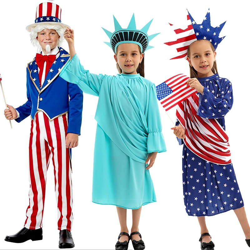 Miss Independence America Patriotic Stars And Stripes Dress Statue Of Liberty Girl Halloween Costume Uncle Sam Costume for Boy
Miss Independence America Patriotic Stars And Stripes Dress Statue Of Liberty Girl Halloween Costume Uncle Sam Costume for Boy
