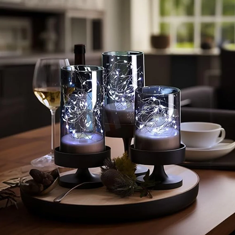 3AA Battery LED Candles with Fairy Lights Remote Control 8 Modes Timer Dimmable Acrylic for Wedding Christmas Table Centerpiece
3AA Battery LED Candles with Fairy Lights Remote Control 8 Modes Timer Dimmable Acrylic for Wedding Christmas Table Centerpiece