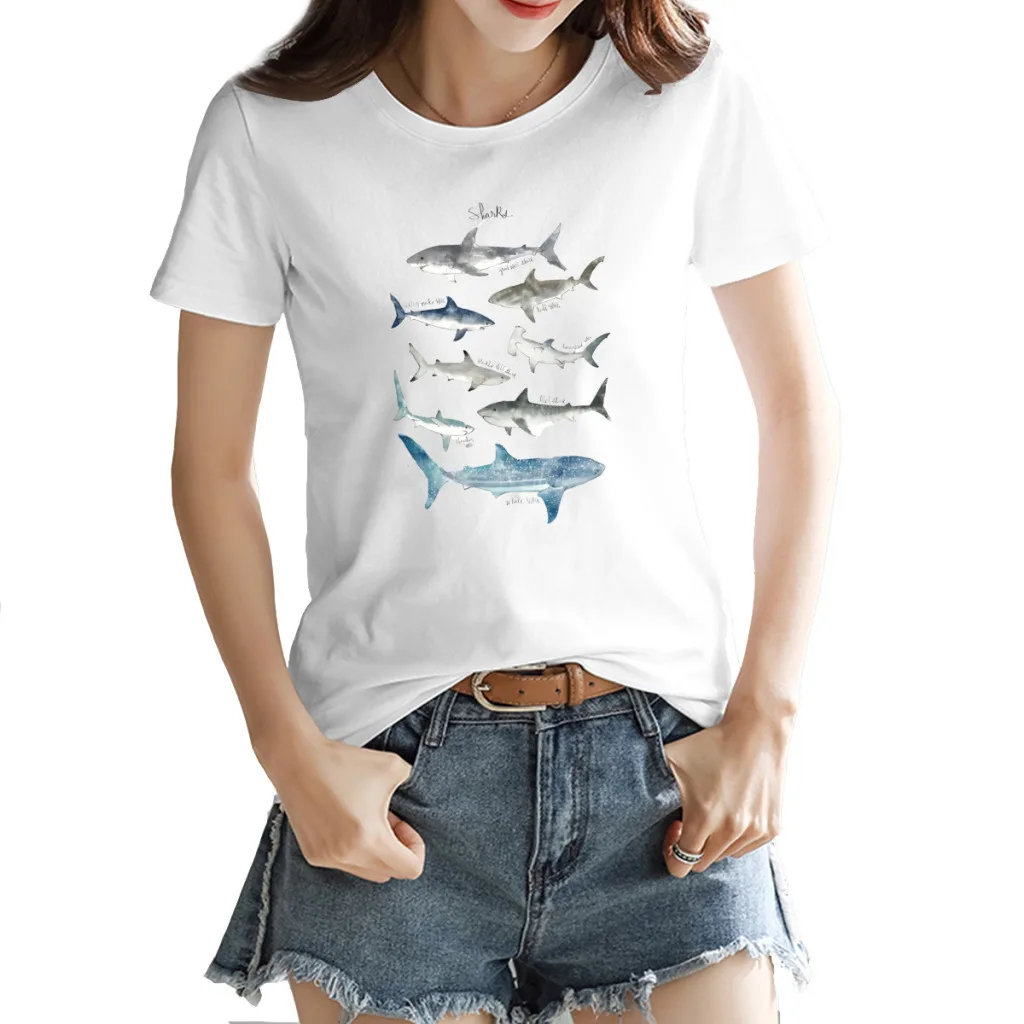 Sharks Women's Printed T-Shirt, Round Neck Short Sleeve, Casual Fun, Cute, Summer
Sharks Women's Printed T-Shirt, Round Neck Short Sleeve, Casual Fun, Cute, Summer