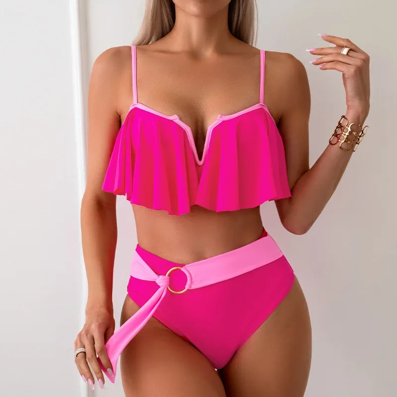 Color Contrast Patchwork Swimsuit for Women 2024 New,high Waist Bandage Ruffle 2 Piece Bikini,V-neck Suspender Backless Swimwear
Color Contrast Patchwork Swimsuit for Women 2024 New,high Waist Bandage Ruffle 2 Piece Bikini,V-neck Suspender Backless Swimwear