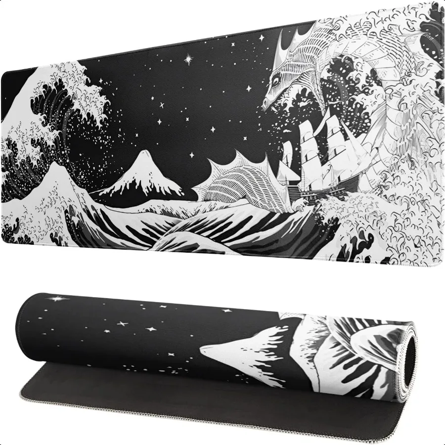Black and White Japanese Wave Dragon Gaming Mouse Pad Abstract Mat with NonSlip Rubber Base 31.5x11.8 Inch Stitched Edges Desk
Black and White Japanese Wave Dragon Gaming Mouse Pad Abstract Mat with NonSlip Rubber Base 31.5x11.8 Inch Stitched Edges Desk
