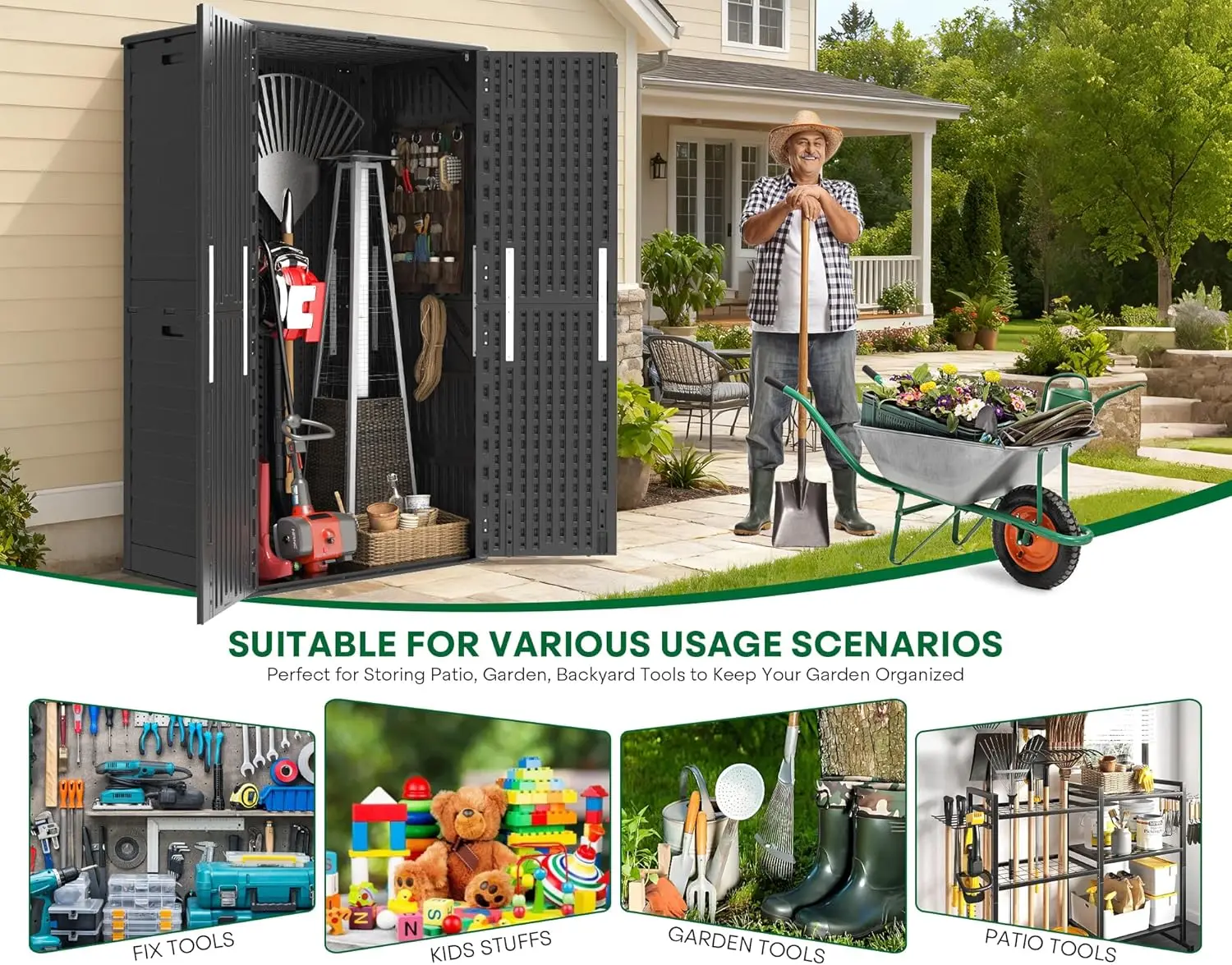 Tall Vertical Outdoor Storage Shed, 60 Cu Ft Waterproof Resin Storage Cabinet with Floor, All-Weather Garden Shed for Garage, Pa
Tall Vertical Outdoor Storage Shed, 60 Cu Ft Waterproof Resin Storage Cabinet with Floor, All-Weather Garden Shed for Garage, Pa
