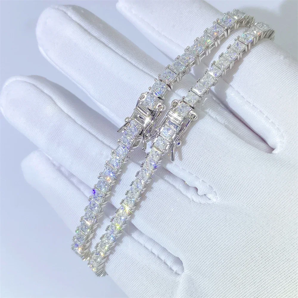 New 4x4mm Princess Cut Moissanite Tennis Bracelet 925 Pure Silver Plated 18k with Certificates Fine Bracelets for Women Man
New 4x4mm Princess Cut Moissanite Tennis Bracelet 925 Pure Silver Plated 18k with Certificates Fine Bracelets for Women Man