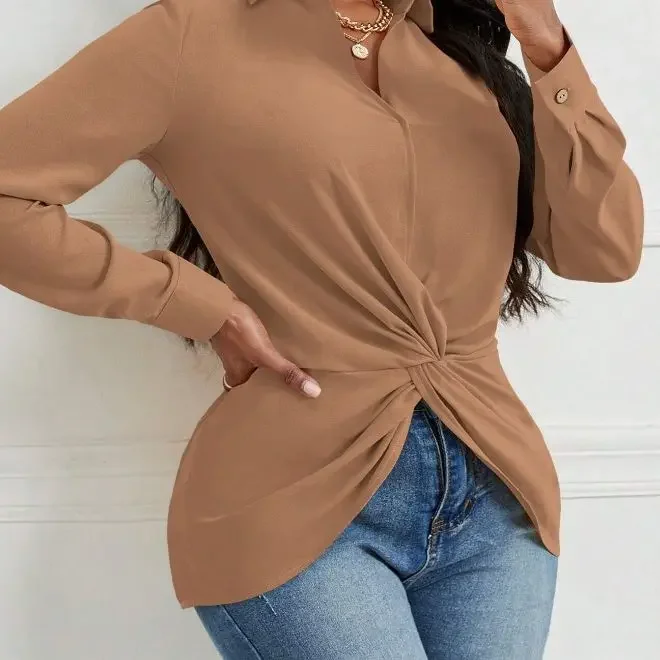 Turn Down Collar Women Solid Shirts Full Sleeve Regular Splice Slim Blouses Pleated 2023 Autumn Tight Waist Tops Office Lady
Turn Down Collar Women Solid Shirts Full Sleeve Regular Splice Slim Blouses Pleated 2023 Autumn Tight Waist Tops Office Lady