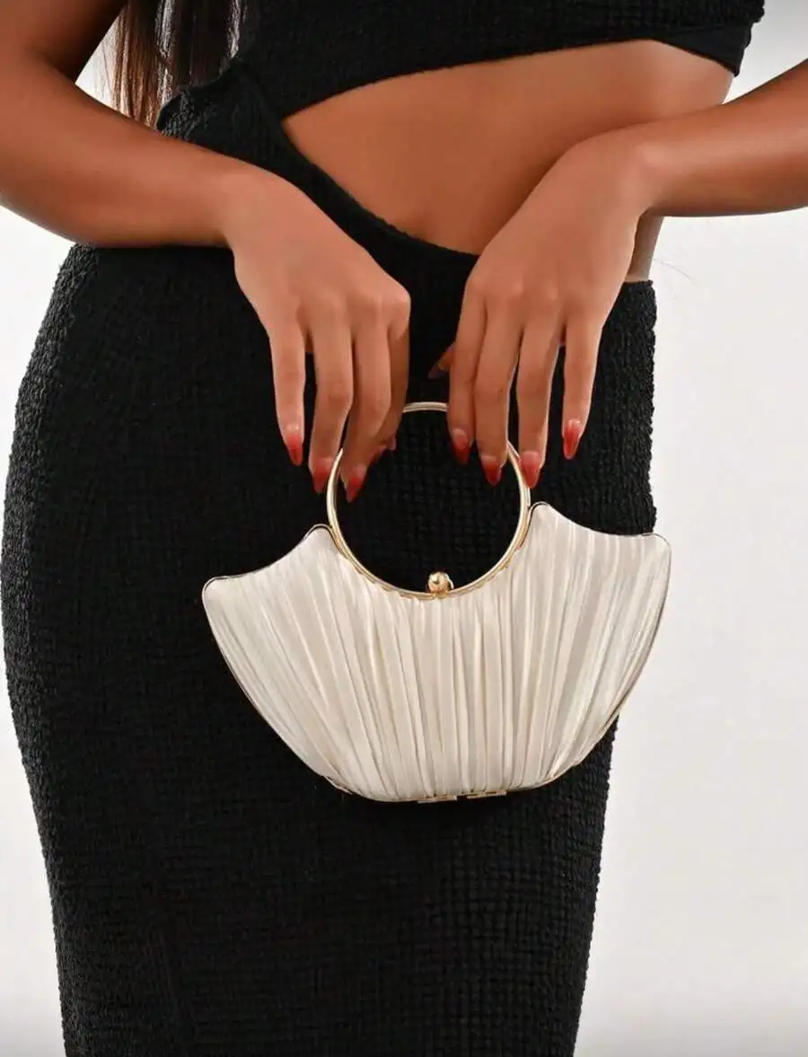 Luxury Ivory Pleated Circle Handle Clutch For Formal Events, Wedding, Party, Bridesmaid, Evening Gown Accessory
Luxury Ivory Pleated Circle Handle Clutch For Formal Events, Wedding, Party, Bridesmaid, Evening Gown Accessory