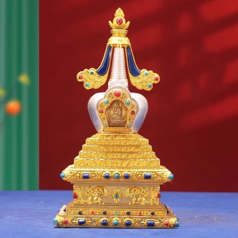 Tibetan Stupa Tantric Removable Pearl Inlaid Gem Buddhist Statue Golden Alloy Handicraft Altars Indoor Home Desktop Decorative
Tibetan Stupa Tantric Removable Pearl Inlaid Gem Buddhist Statue Golden Alloy Handicraft Altars Indoor Home Desktop Decorative