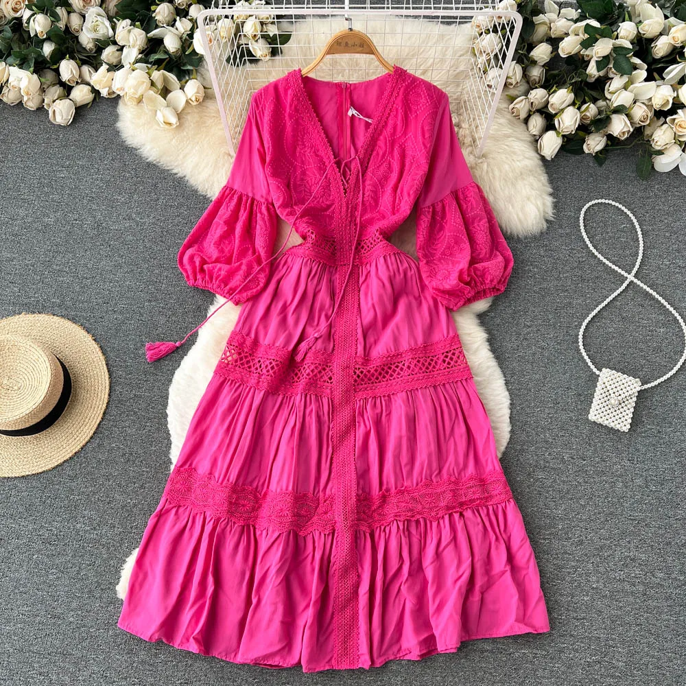 Elegant Chic Hollow Long Sleeve V Neck Dress Party A-line Vestidos High Waist Basic Women Autumn Dress
Elegant Chic Hollow Long Sleeve V Neck Dress Party A-line Vestidos High Waist Basic Women Autumn Dress
