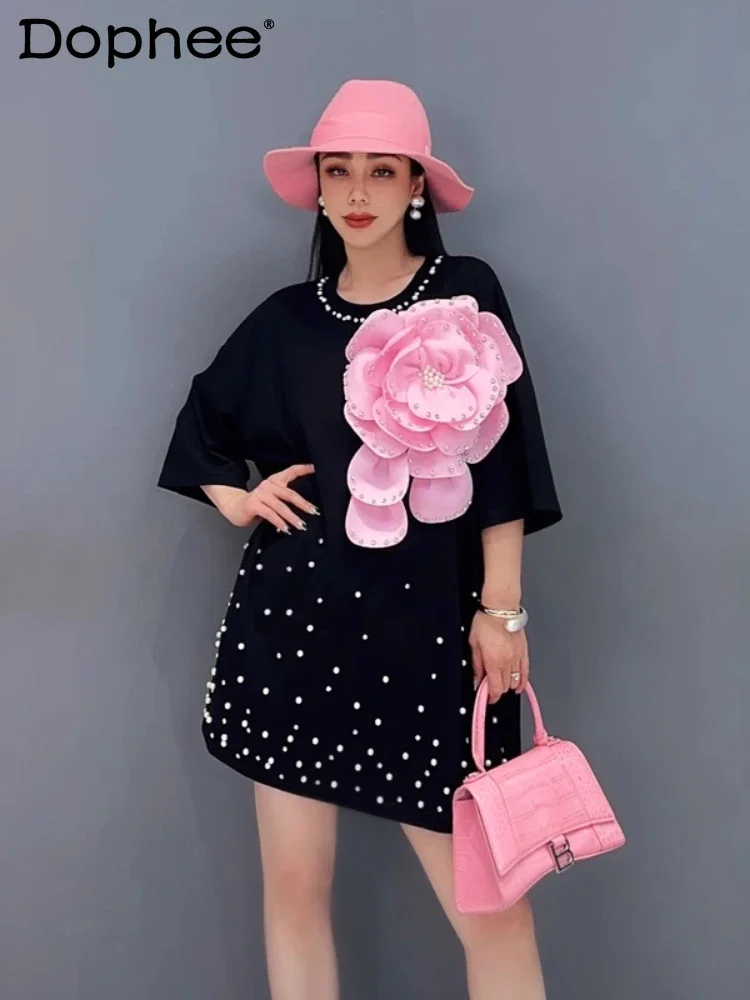 2025 Women's Heavy Industry T-shirt Hot Diamond Beads Three-dimensional Flowers Loose Casual Fashion Round Neck Half-sleeved Top
2025 Women's Heavy Industry T-shirt Hot Diamond Beads Three-dimensional Flowers Loose Casual Fashion Round Neck Half-sleeved Top