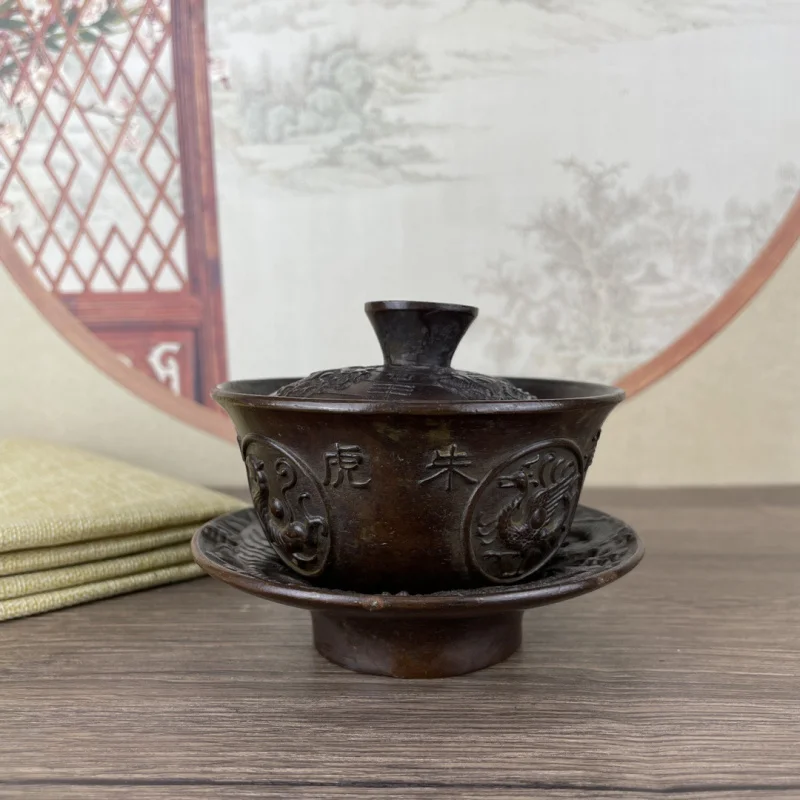 Antique Copper Four Divine Beasts Gaiwan Set Ornament Chinese Style Study Living Room Collection Decoration Gift Display
Antique Copper Four Divine Beasts Gaiwan Set Ornament Chinese Style Study Living Room Collection Decoration Gift Display
