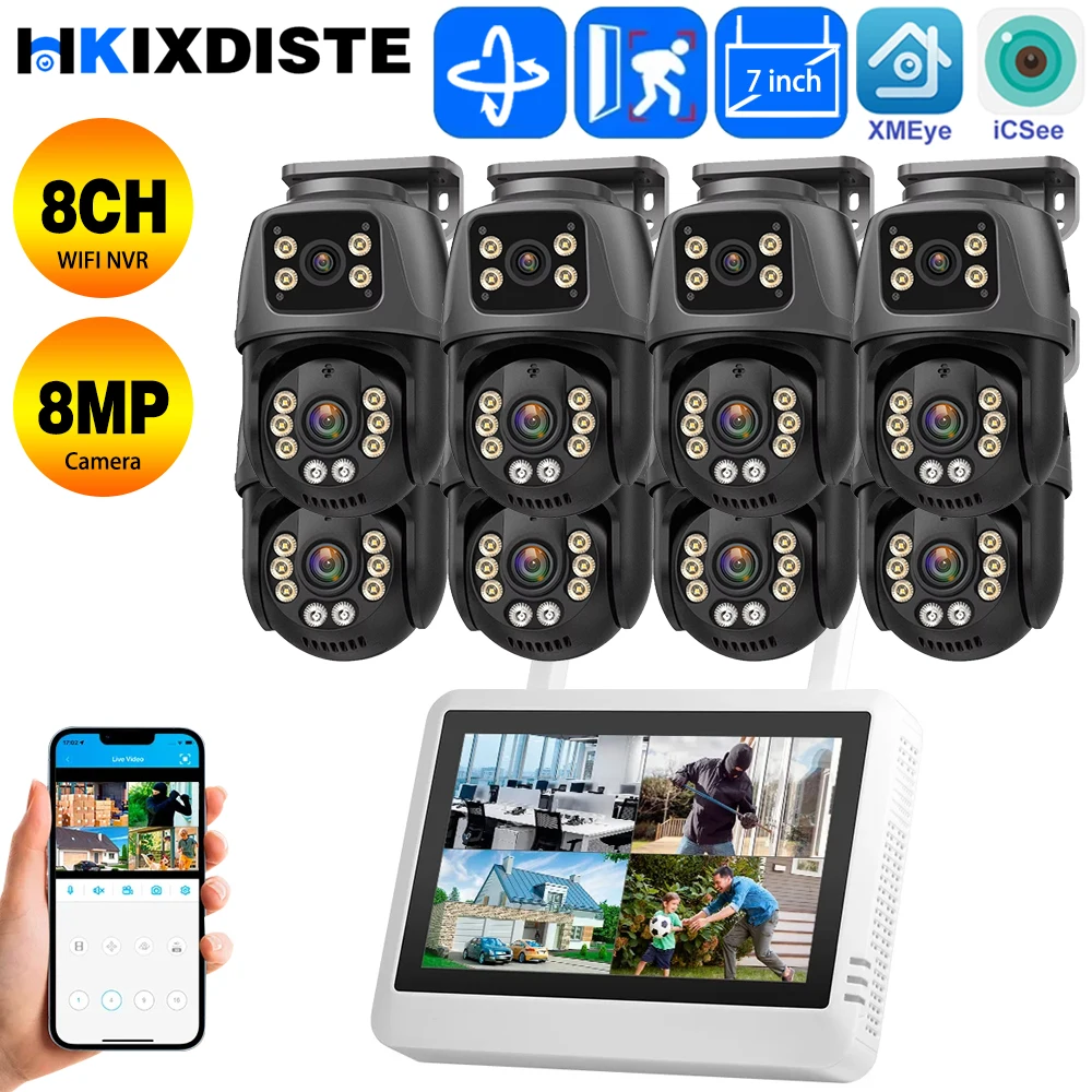 HKIXDISE Wireless Security Camera System 4K 8MP Dual Lens WIFI IP 8CH NVR 7-inch LCD Display Screen Video Recorder CCTV Home Kit
HKIXDISE Wireless Security Camera System 4K 8MP Dual Lens WIFI IP 8CH NVR 7-inch LCD Display Screen Video Recorder CCTV Home Kit