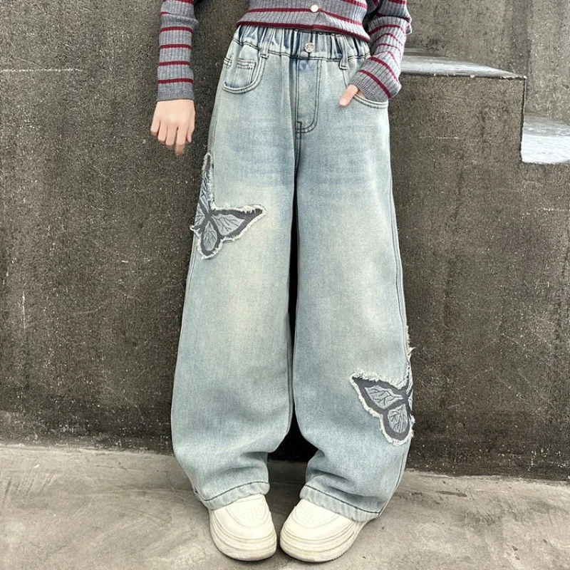 Girls Loose Wide-leg Jeans Trousers Kids Fashion Butterfly Patch Straight Denim Pants Spring Autumn Casual Clothing 5-12 Years
Girls Loose Wide-leg Jeans Trousers Kids Fashion Butterfly Patch Straight Denim Pants Spring Autumn Casual Clothing 5-12 Years