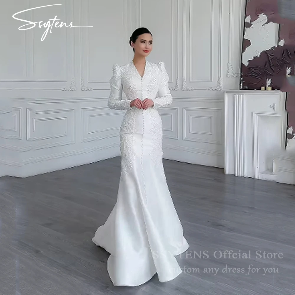 SSYTENS Modest Ivory Wedding Dresses Full Sleeves Saudi Appliques Mermaid Bridal Gown Lace Luxury White Bride Dresses Customized
SSYTENS Modest Ivory Wedding Dresses Full Sleeves Saudi Appliques Mermaid Bridal Gown Lace Luxury White Bride Dresses Customized