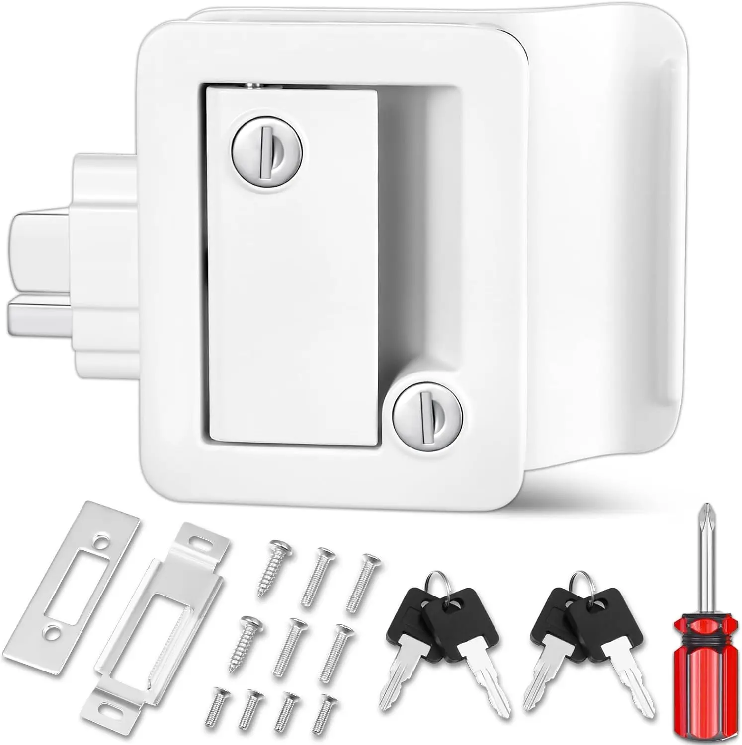 RV Entry Door Lock, 100% Metal Camper Lock, Travel Trailer Door Latch, RV Lock Replacement Kit with Paddle Deadbolt 4 Keys
RV Entry Door Lock, 100% Metal Camper Lock, Travel Trailer Door Latch, RV Lock Replacement Kit with Paddle Deadbolt 4 Keys