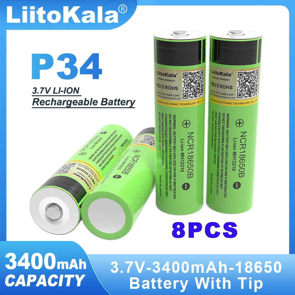 8PCS Liitokala New Original NCR With TiP 18650B 3.7V 3400mAh 18650 Rechargeable Lithium Battery For Flashlight Battery
8PCS Liitokala New Original NCR With TiP 18650B 3.7V 3400mAh 18650 Rechargeable Lithium Battery For Flashlight Battery