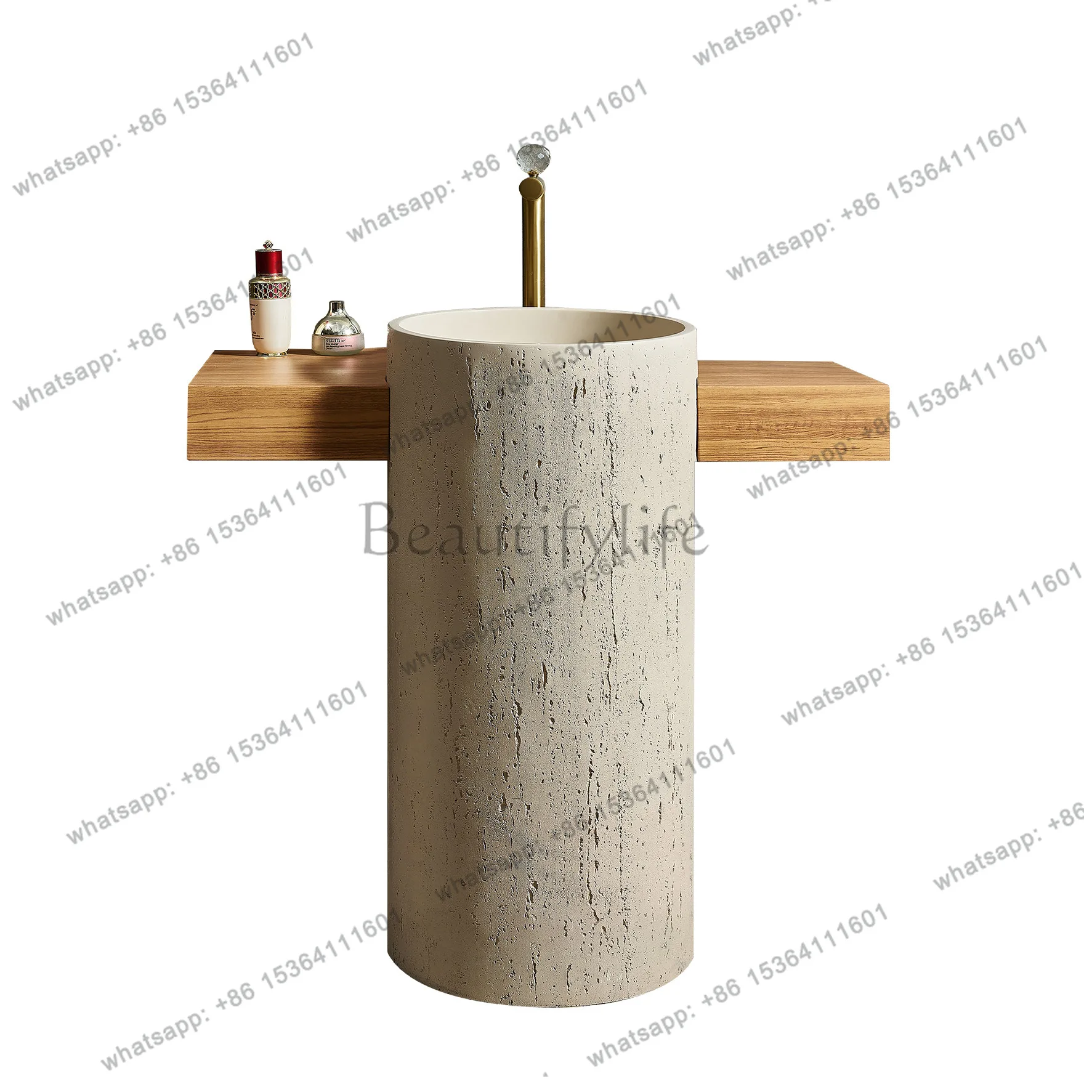 Wabi Sansan natural travertine circular wash basin with countertop bathroom integrated floor type T-shaped column basin
Wabi Sansan natural travertine circular wash basin with countertop bathroom integrated floor type T-shaped column basin
