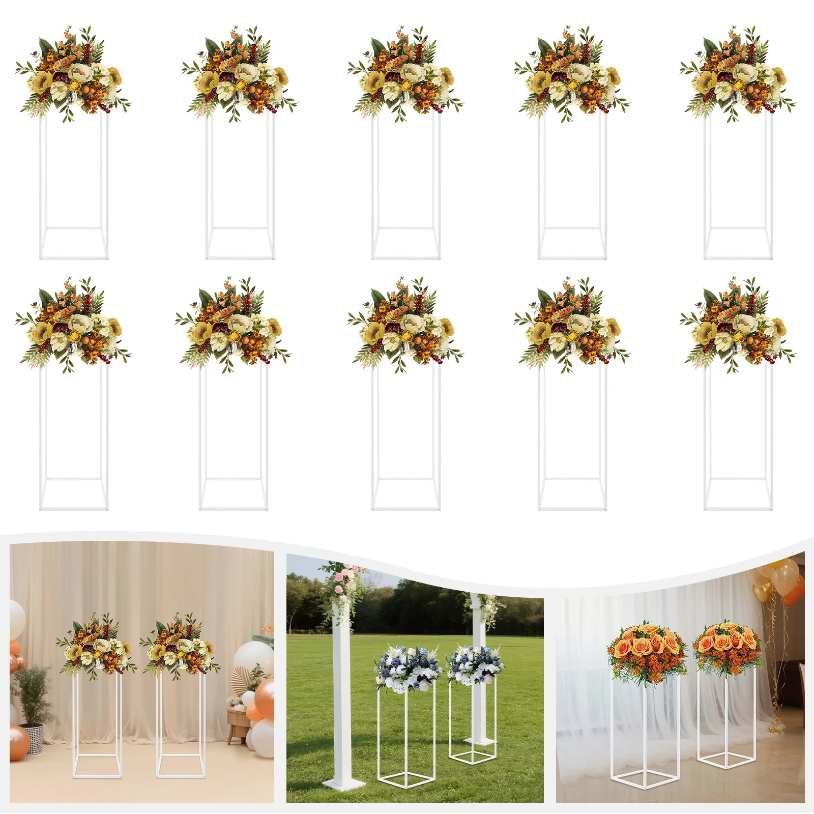 Набор из 10 белых металлических стоек для цветов и современных прямоугольных стоек для цветов, подходящих для свадеб, вечеринок, банкетов
Набор из 10 белых металлических стоек для цветов и современных прямоугольных стоек для цветов, подходящих для свадеб, вечеринок, банкетов