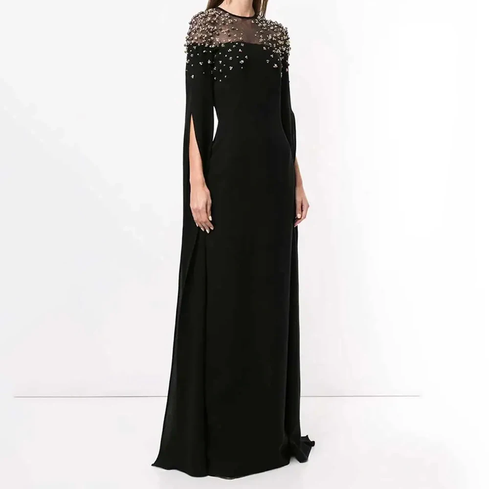 Women's A-line Evening Dresses Floor-length O-neck Full Sleeve Prom Gown Fashion Beading Crystal Simple Draped Customized Gowns
Women's A-line Evening Dresses Floor-length O-neck Full Sleeve Prom Gown Fashion Beading Crystal Simple Draped Customized Gowns