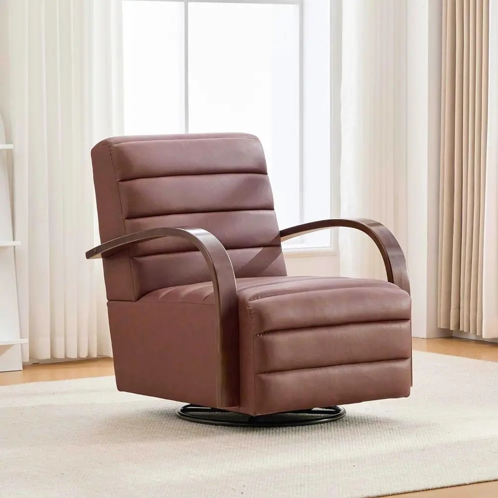360° Swivel Upholstered Armchair with Solid Wood Arms for Living Room, Bedroom, or Office in Brown PU Leather
360° Swivel Upholstered Armchair with Solid Wood Arms for Living Room, Bedroom, or Office in Brown PU Leather
