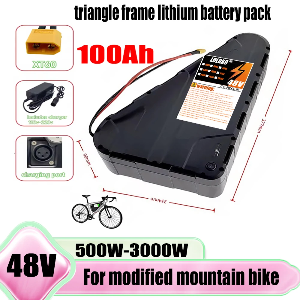48V brand new triangular battery, suitable for bicycles, large capacity 20AH-100AH, discharge plug XT60+charger
48V brand new triangular battery, suitable for bicycles, large capacity 20AH-100AH, discharge plug XT60+charger