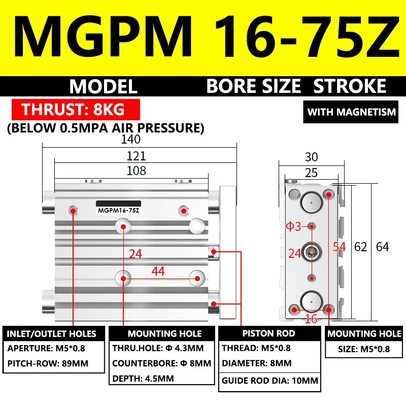 ABILKEEN MGPM Series Pneumatic Compact Guide Cylinder MGPM16-75Z 16MM Bore X 75MM Stroke Thin Three Axis Three Rod Air Cylinder
ABILKEEN MGPM Series Pneumatic Compact Guide Cylinder MGPM16-75Z 16MM Bore X 75MM Stroke Thin Three Axis Three Rod Air Cylinder