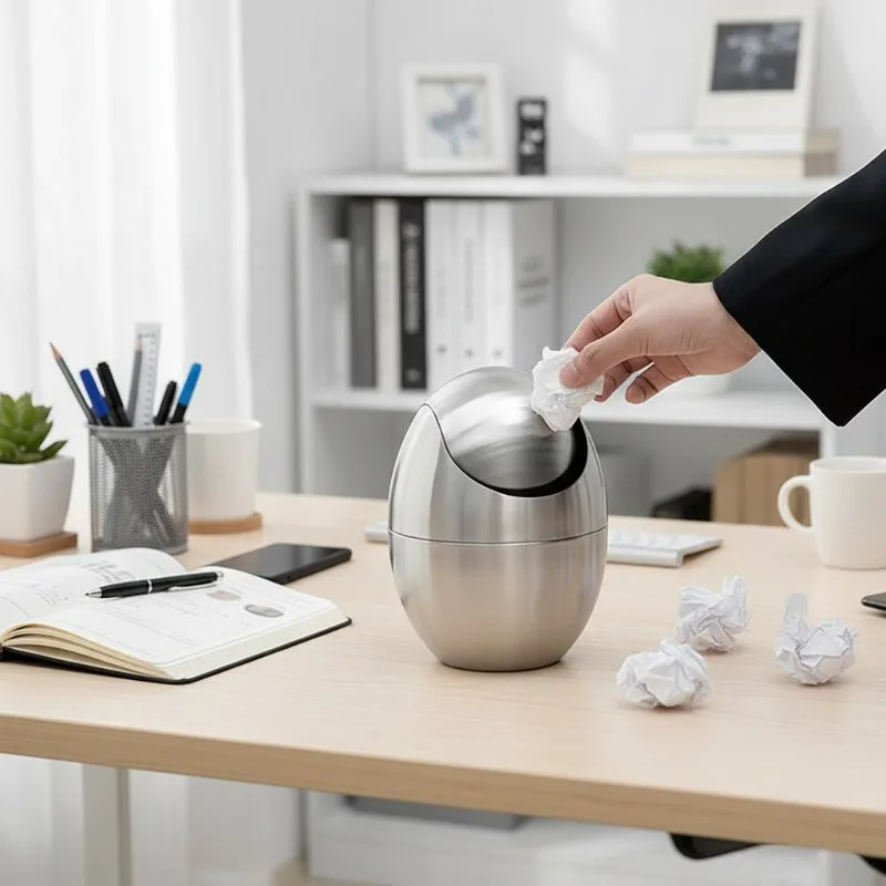 Garbage Bin 304 Stainless Steel Desktop Storage Table Space Egg Creative Flip Cover Bedroom Bathroom Small Paper Basket
Garbage Bin 304 Stainless Steel Desktop Storage Table Space Egg Creative Flip Cover Bedroom Bathroom Small Paper Basket