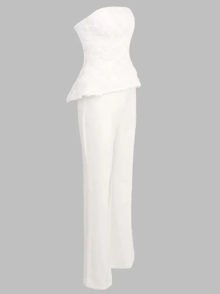 Women White Flower Embellished Strapless Peplum Top & Flared Pants 2pcs Set Evening Club Luxury Birthday Outfit
Women White Flower Embellished Strapless Peplum Top & Flared Pants 2pcs Set Evening Club Luxury Birthday Outfit