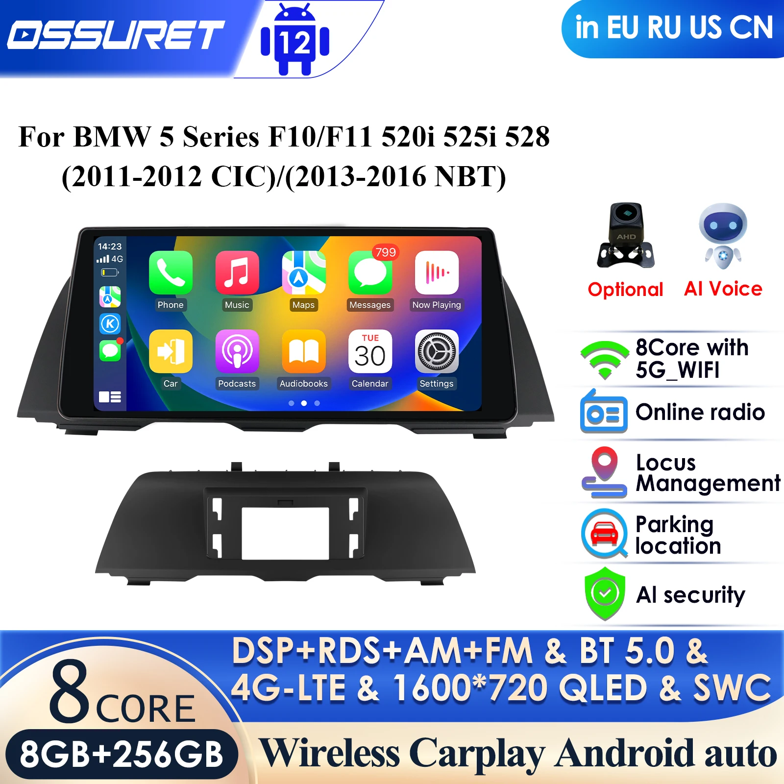 Автомагнитола Carplay, 4G, 10,33 дюйма, Android, для BMW 5 Series F10 F11 F12 CIC NBT, мультимедийный плеер, навигация GPS, 2 Din, стерео, DSP, аудио
Автомагнитола Carplay, 4G, 10,33 дюйма, Android, для BMW 5 Series F10 F11 F12 CIC NBT, мультимедийный плеер, навигация GPS, 2 Din, стерео, DSP, аудио