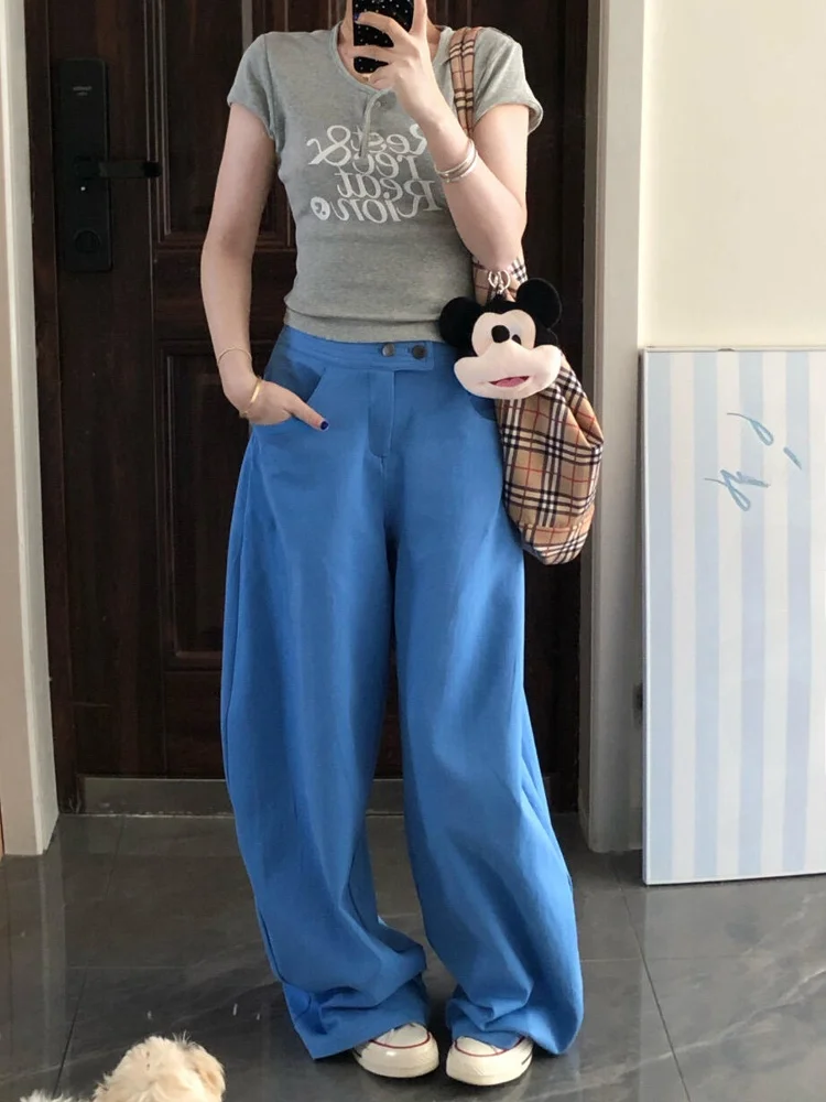 Blue High Waist Wide Leg Casual Pants Women's Summer New Loose Slimming Drapey Straight Floor-Length Trousers
Blue High Waist Wide Leg Casual Pants Women's Summer New Loose Slimming Drapey Straight Floor-Length Trousers