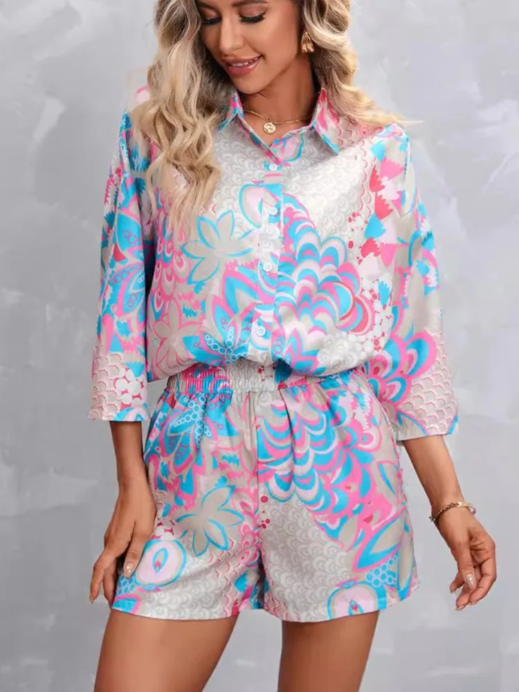 Women Summer Shirt And Shorts 2ps Sets Vintage Print Short Sleeve Turn Down Collar Button Shirt And Shorts 2 Piece Sets Outfits
Women Summer Shirt And Shorts 2ps Sets Vintage Print Short Sleeve Turn Down Collar Button Shirt And Shorts 2 Piece Sets Outfits