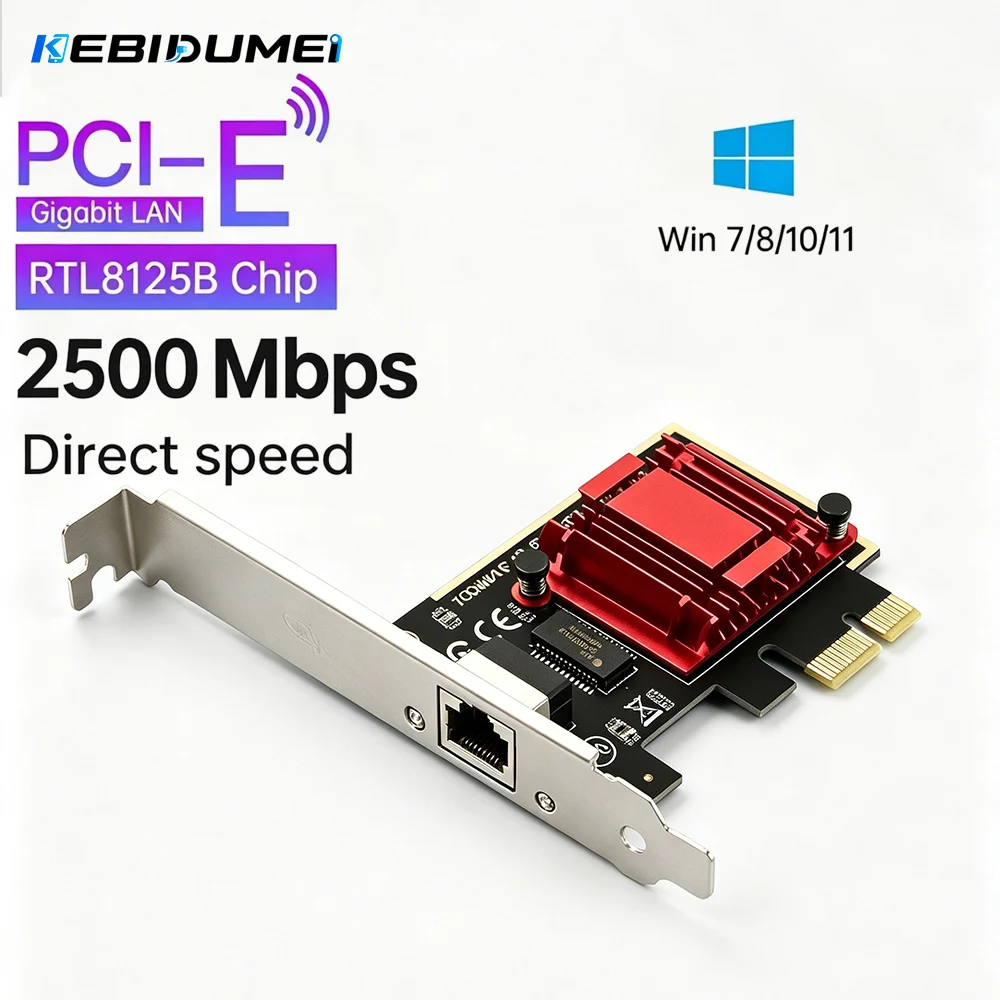 KEBIDUMEI 2.5G PCI-E To RJ45 Network Card RTL8125B Chip Gigabit Ethernet PCI Express Network Card 2500Mbps For PC Win7/8/10/11
KEBIDUMEI 2.5G PCI-E To RJ45 Network Card RTL8125B Chip Gigabit Ethernet PCI Express Network Card 2500Mbps For PC Win7/8/10/11